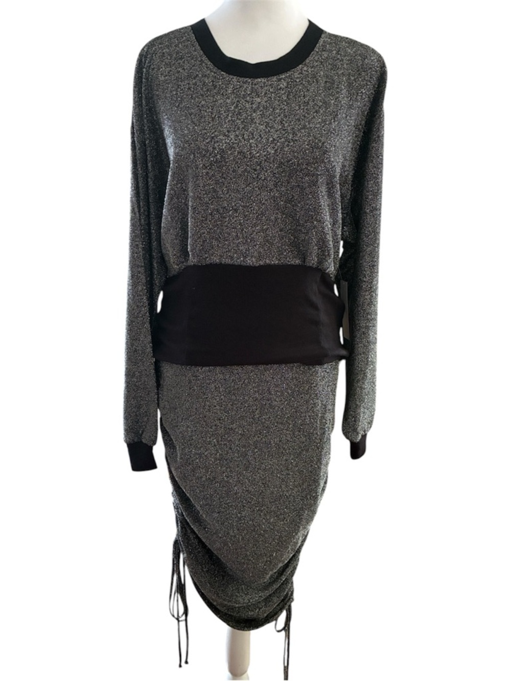 VENUS Cocktail Party Black Shimmer Drawstring Pencil Skirt and Blouse size M